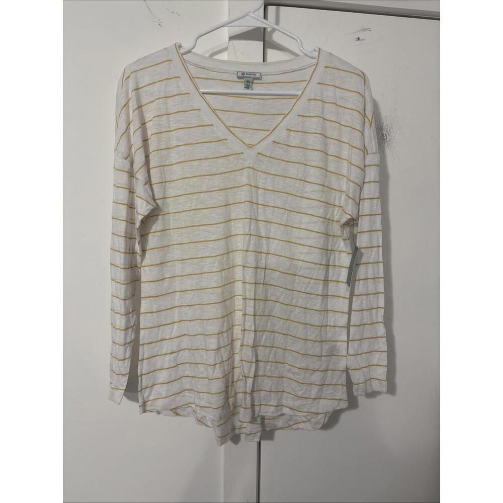 Susina T-Shirt Women's‎ XS Cream Striped Long Sleeve V-Neck NWT VISCOSE & Modal